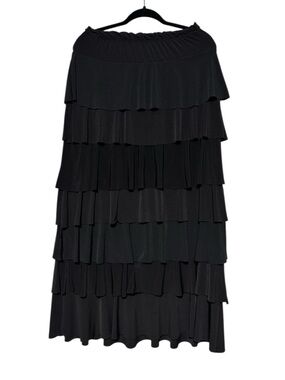 Klassy Girl Black Tiered Ruffle Maxi Skirt Size M Goth Modest Whimsigoth Stretch